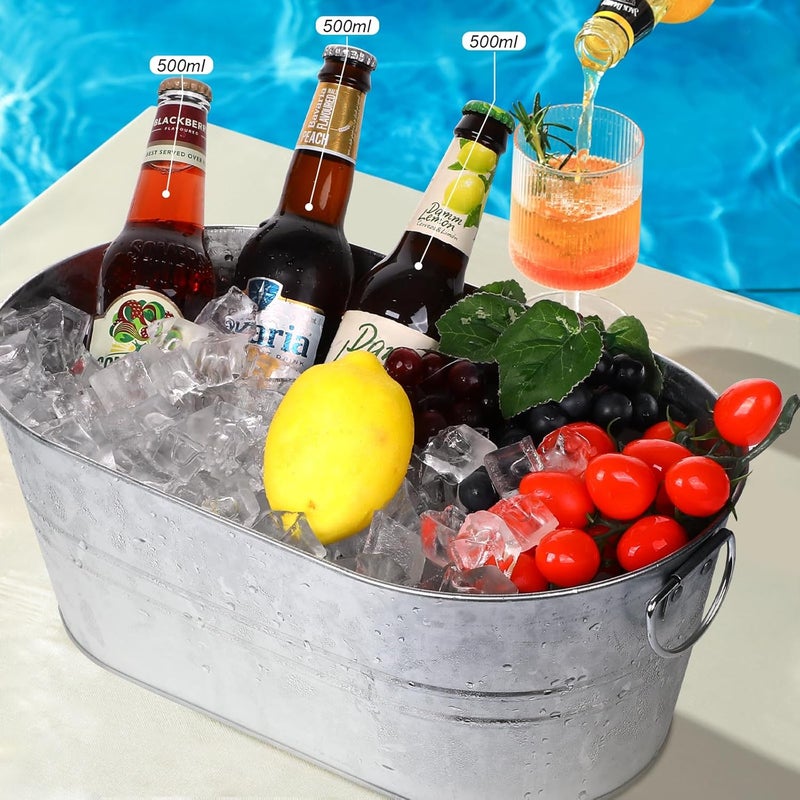 tchrules Galvanized Tub Beverage Tubs, 2pcs Metal Ice Buckets for Cocktail Bar 3 Gallon Wine Beer Drink Buckets with Handles Large Tub Cooler Mimosa Bar Supplies Ice Bucket for Parties 15x9x6inch(Galvanized) - Image 2